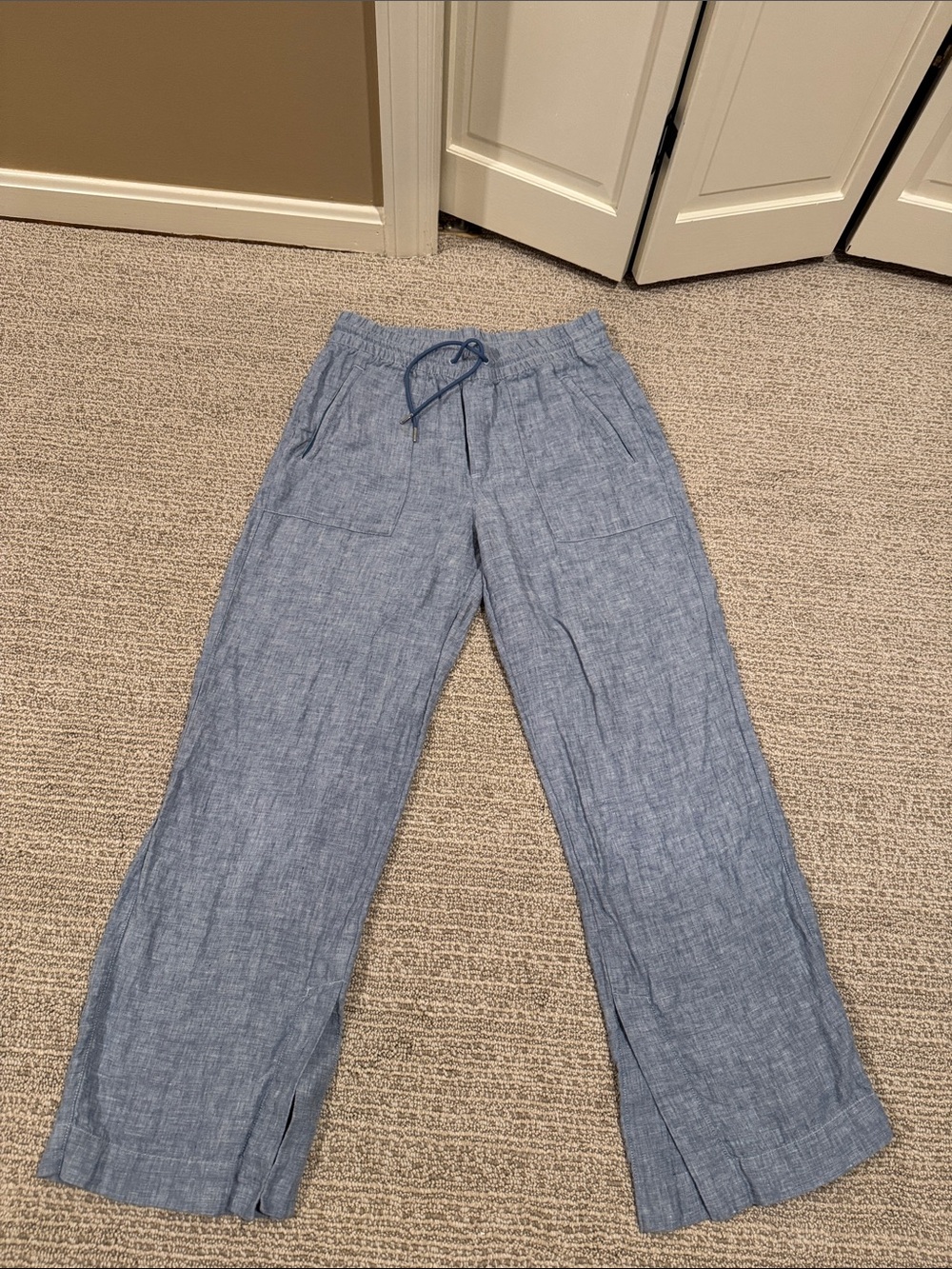 Athleta Light Blue Linen-Blend Drawstring Chinos
